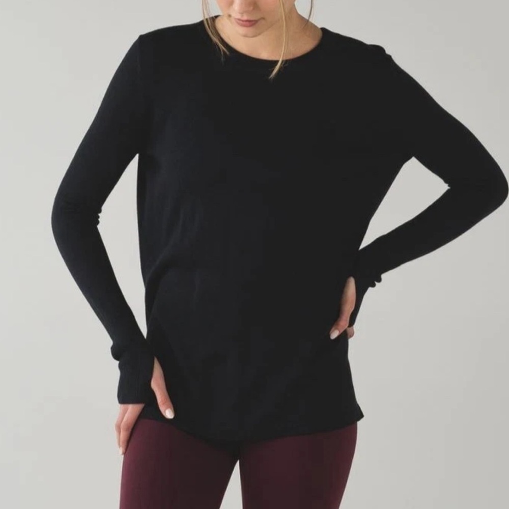 Lululemon Bring it Backbend Sweater •8 Black Cashmere Blend Open Back Thumb Hole